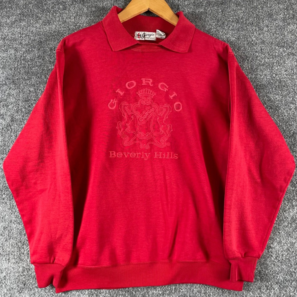 Vintage Giorgio Beverly Hills Sweatshirt Womens M Red Embroidered Collared 90s